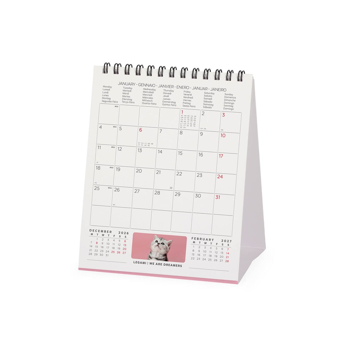 Legami - Kittens 2027 Desk Calendar - 12 x 14.5 cm