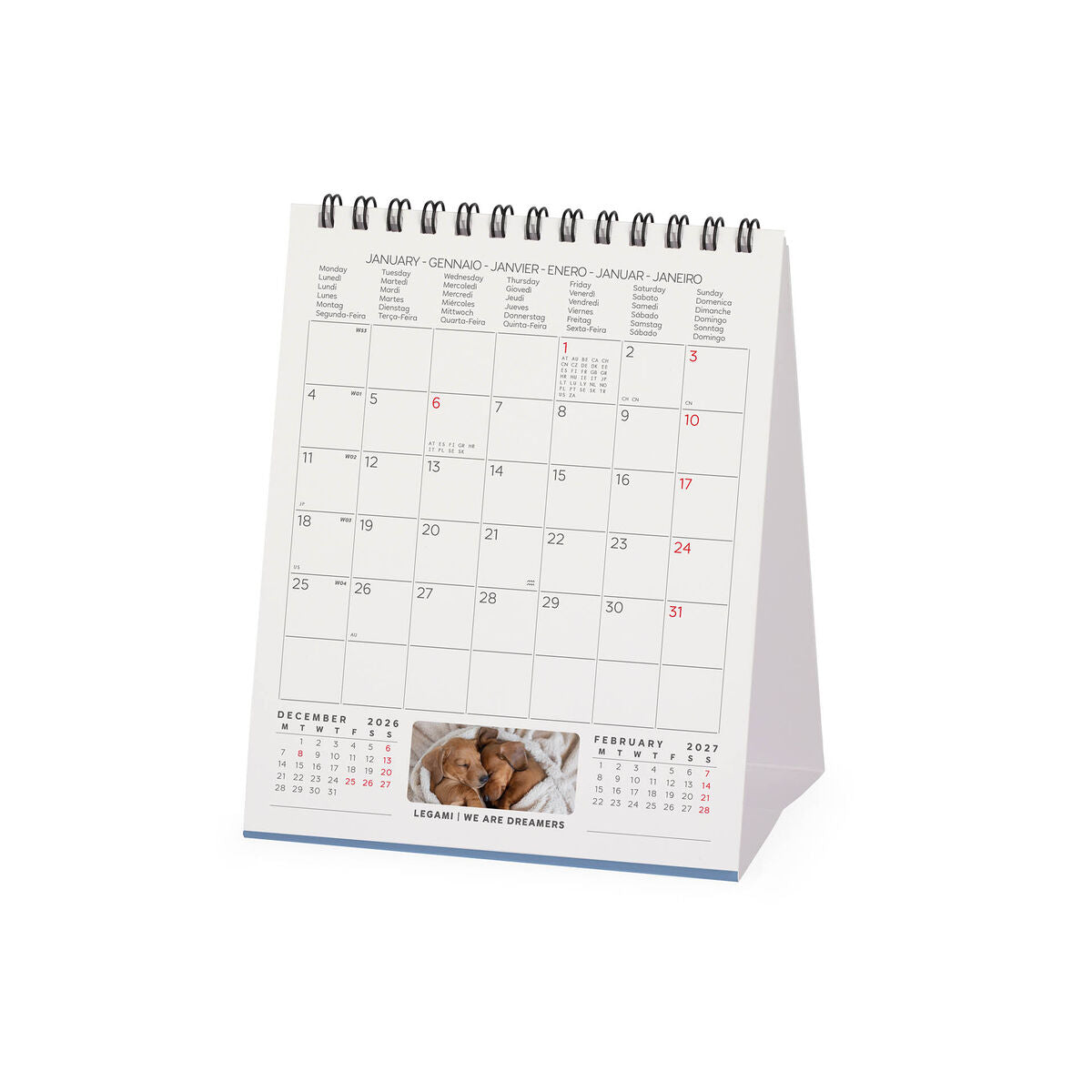 Legami - Puppies 2027 Desk Calendar - 12 x 14.5 cm
