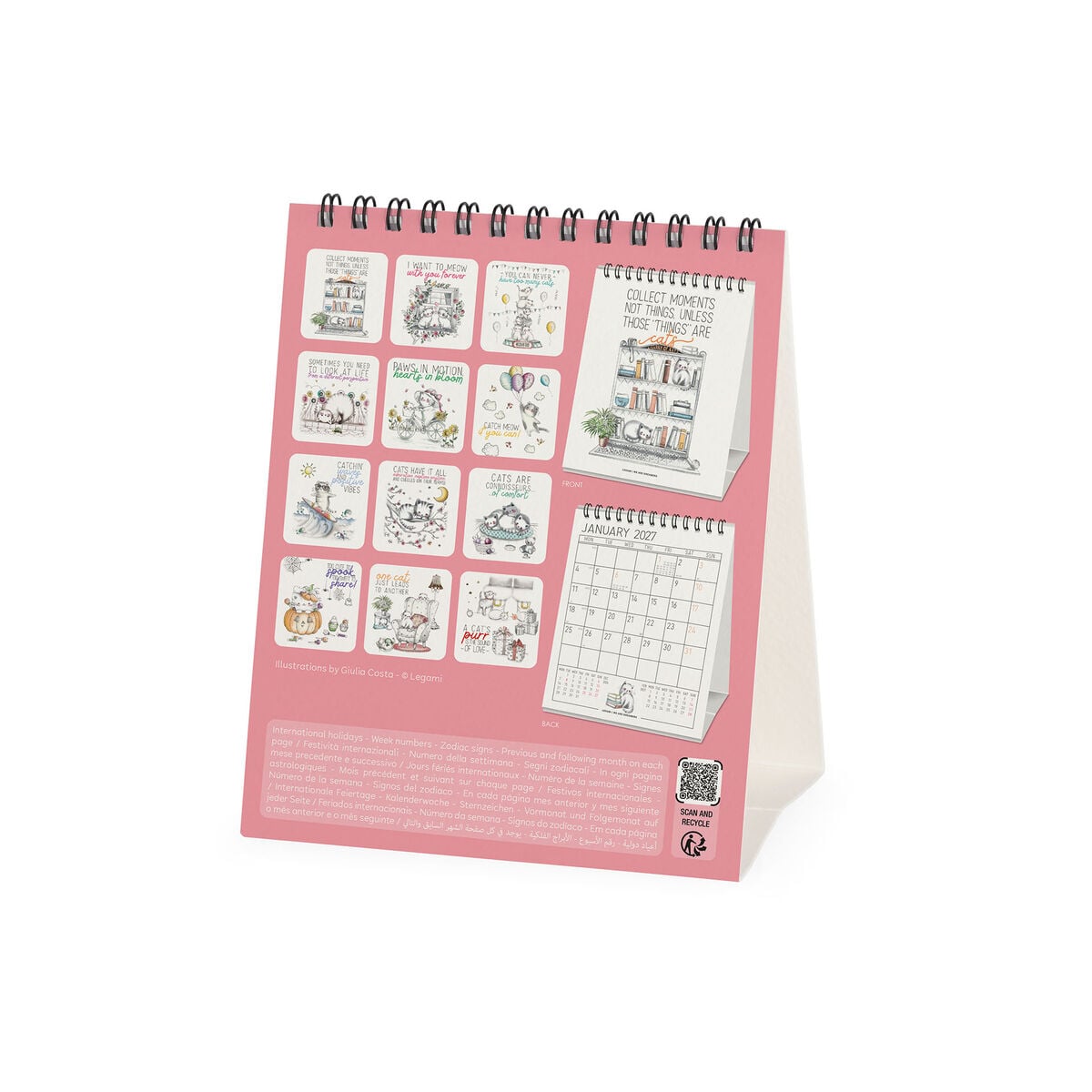 Legami - Sketchy Cats 2027 Desk Takvim - 12 x 14,5 cm