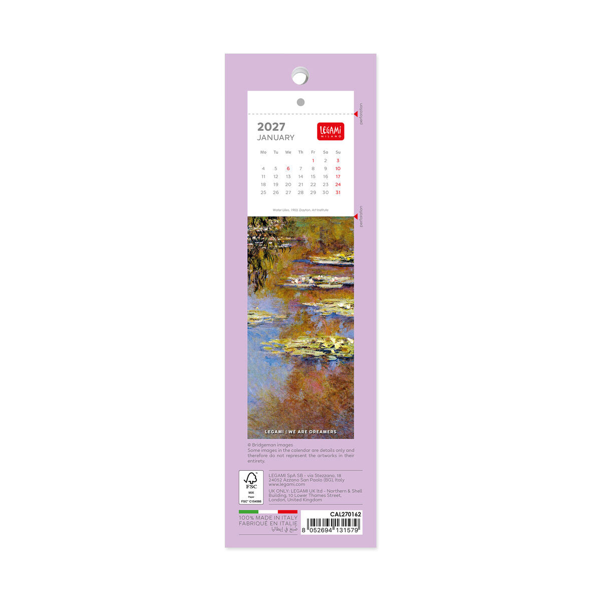 Legami - Monet 2027 Bookmark Calendar - 5.5 x 18 cm