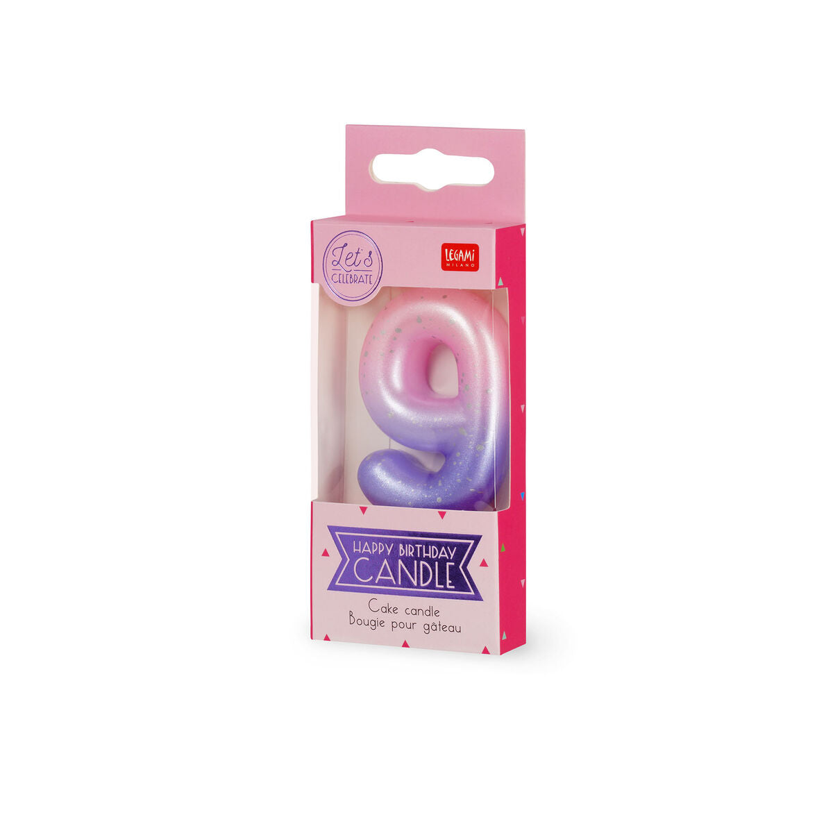 Legami - Pink Birthday Cake Candle - 9 - Happy Birthday Candle