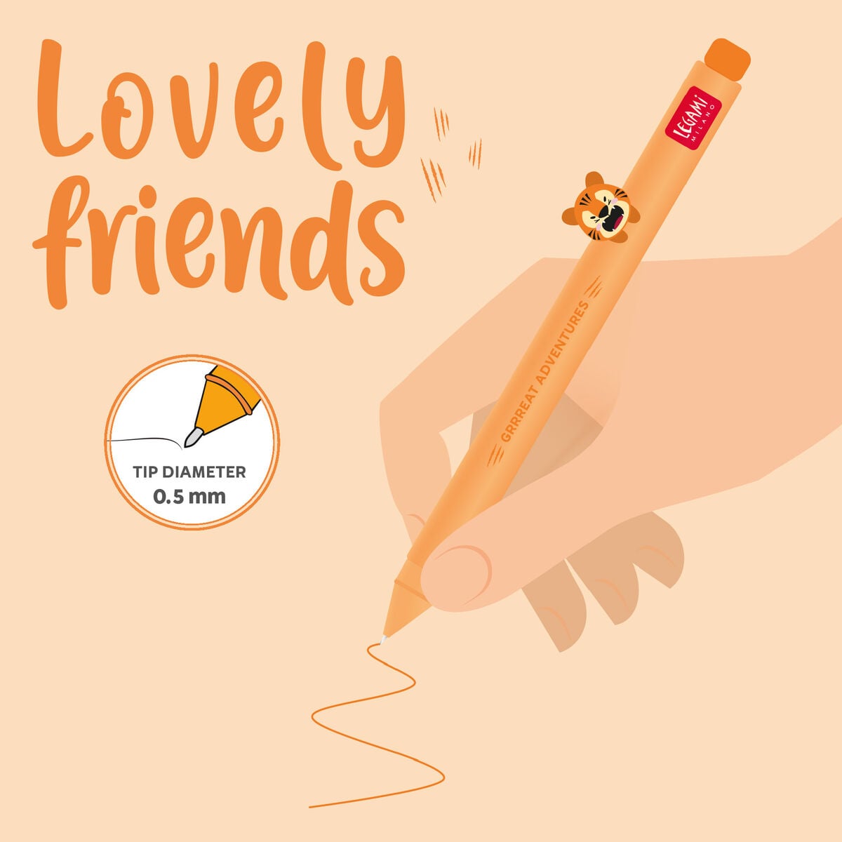 Legami - "Grrreat Adventures" Tiger Animal Charm with Pen - Cute Friends