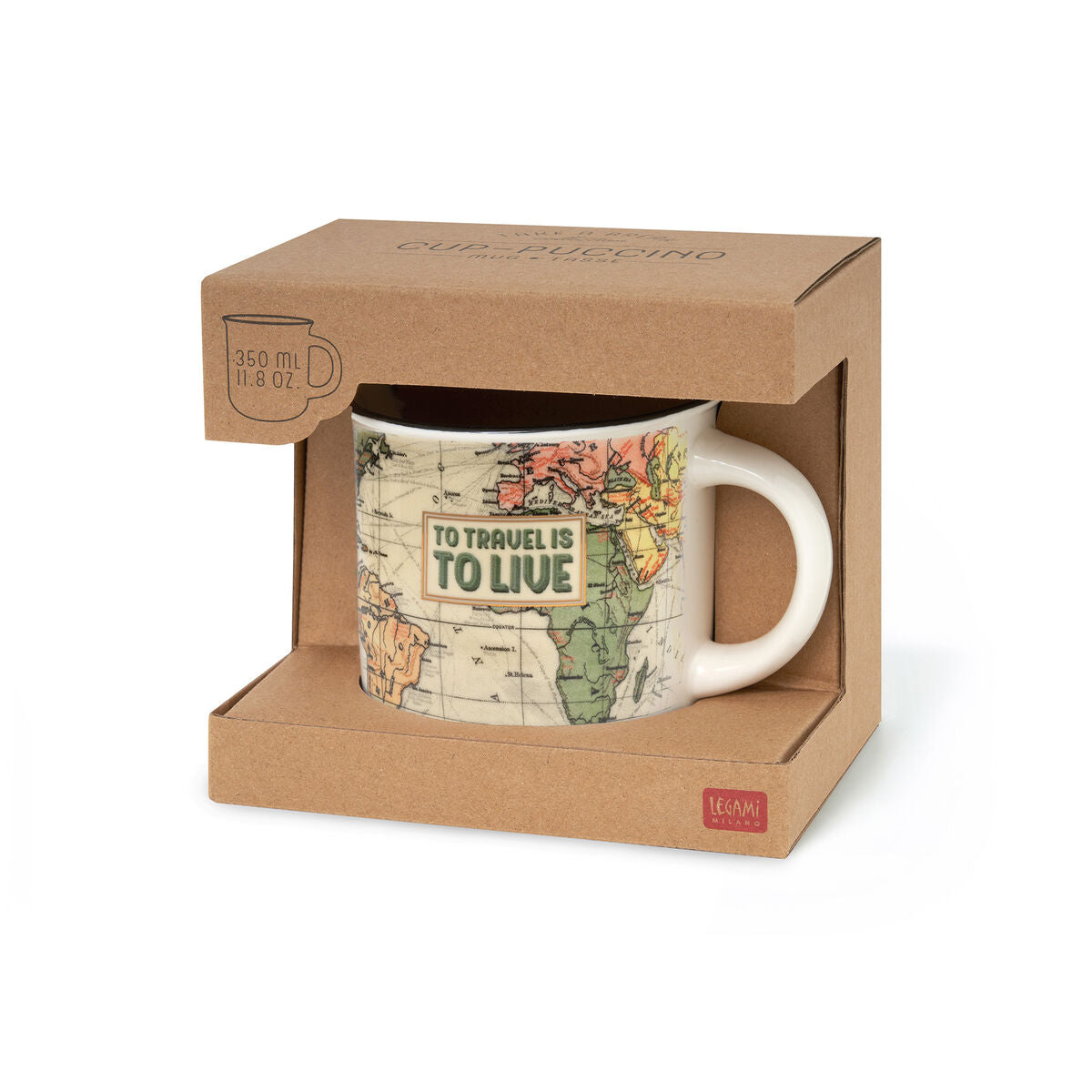 Legami - New Bone China Porcelain Mug with Travel-Themed Illustration. 350 ml capacity. ideal Gift Idea f