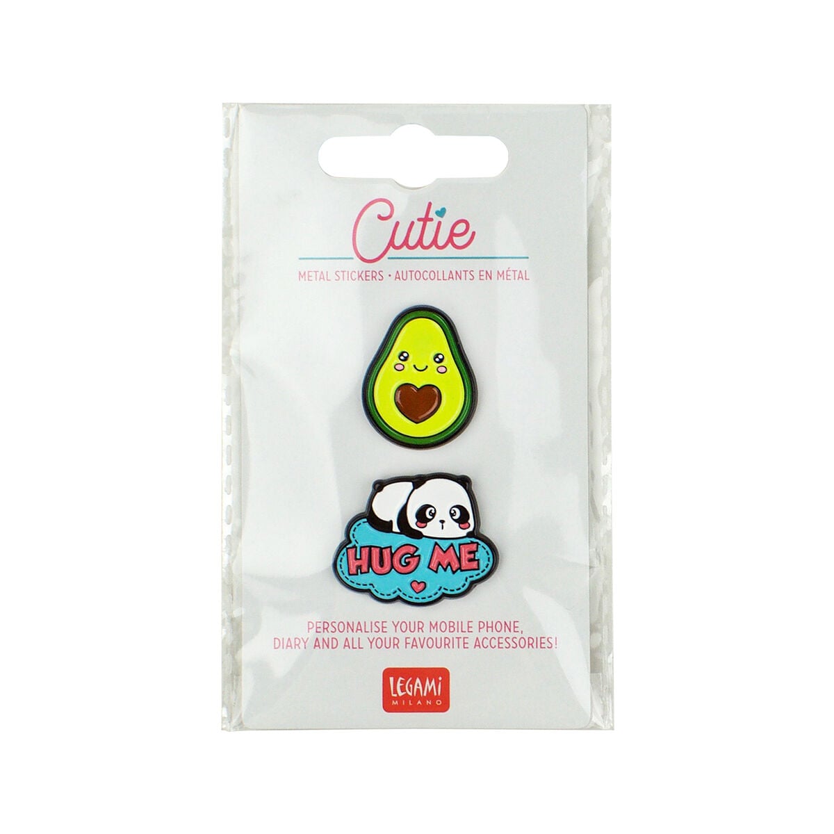 Legami - Set of 2 Panda + Avocado Metal Stickers - Cutie