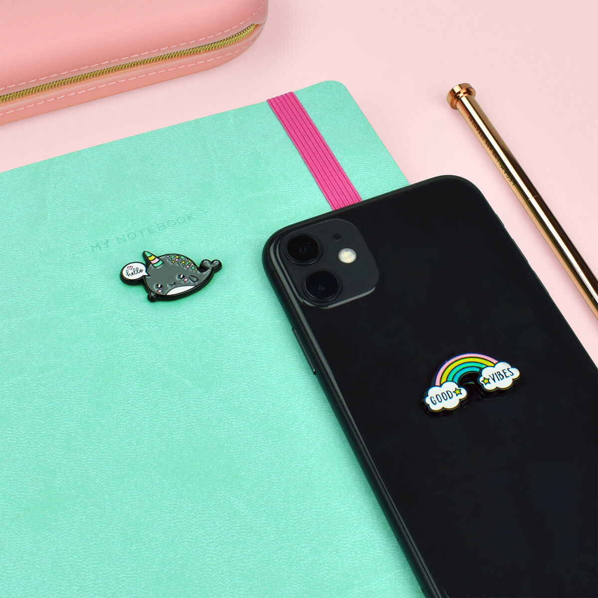 Legami - Set of 2 Narwhal + Rainbow Metal Stickers - Cutie
