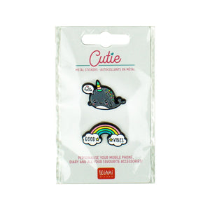 Legami - Set of 2 Narwhal + Rainbow Metal Stickers - Cutie