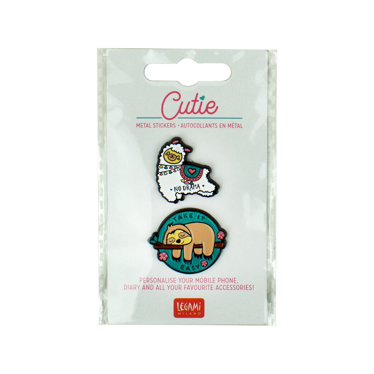 Legami - Set of 2 Llama + Sloth Metal Stickers - Cutie
