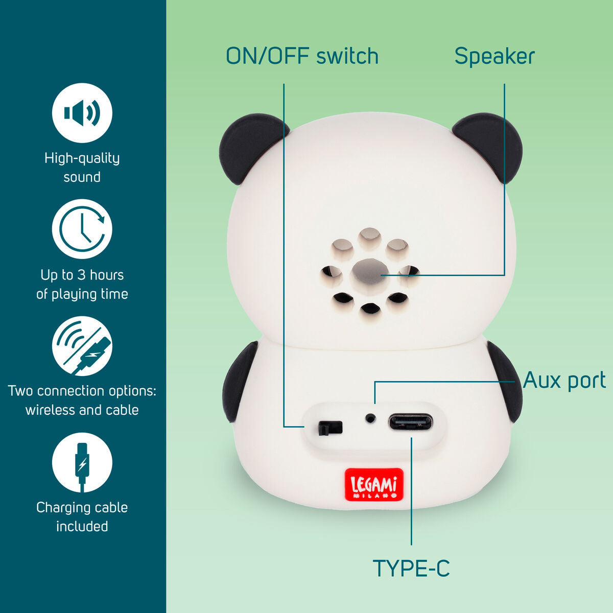 Legami - Kablosuz Speaker ile Standı - Panda - Sound Cuteness