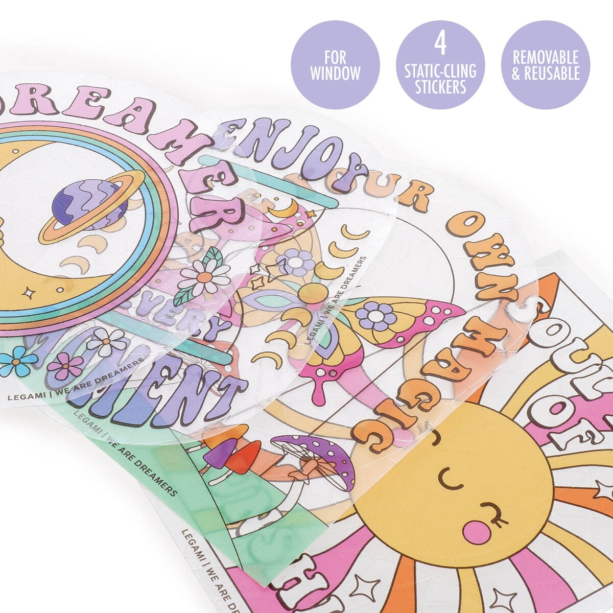 Legami - 4-Piece Set Static-Cling Suncatcher Stickers Windows - Rainbow Maker