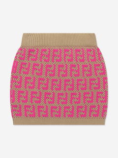 Fendi Girls Knitted FF Logo Skirt in Pink