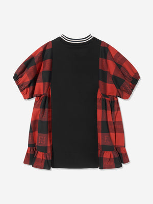 Fendi Girls Checked A-Line Dress in Black