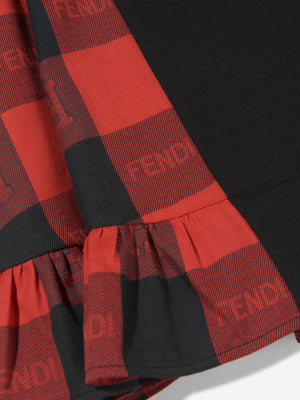 Fendi Girls Checked A-Line Dress in Black