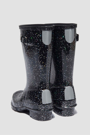 Hunter Girls Original Giant Glitter Wellingon Boots in Black