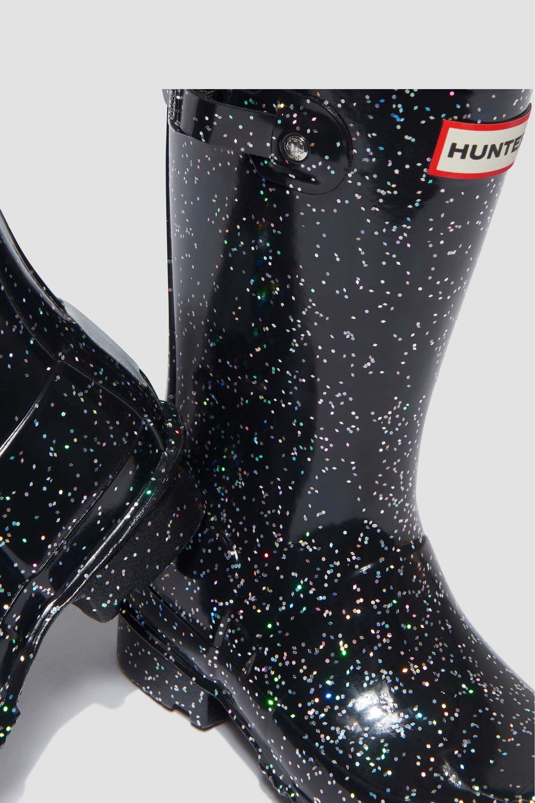 Hunter Girls Original Giant Glitter Wellingon Boots in Black