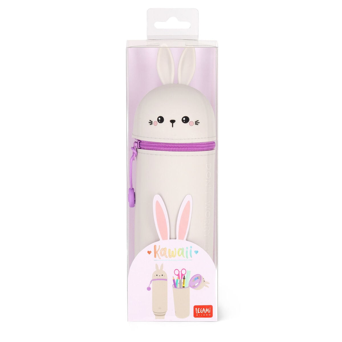 Legami - Rabbit "Don't Worry Be Hoppy" 2-in-1 Silicone Pencil Case - Kawaii
