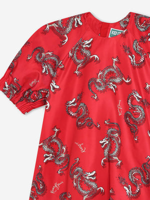 KENZO Girls Dragon Print Dress in Red