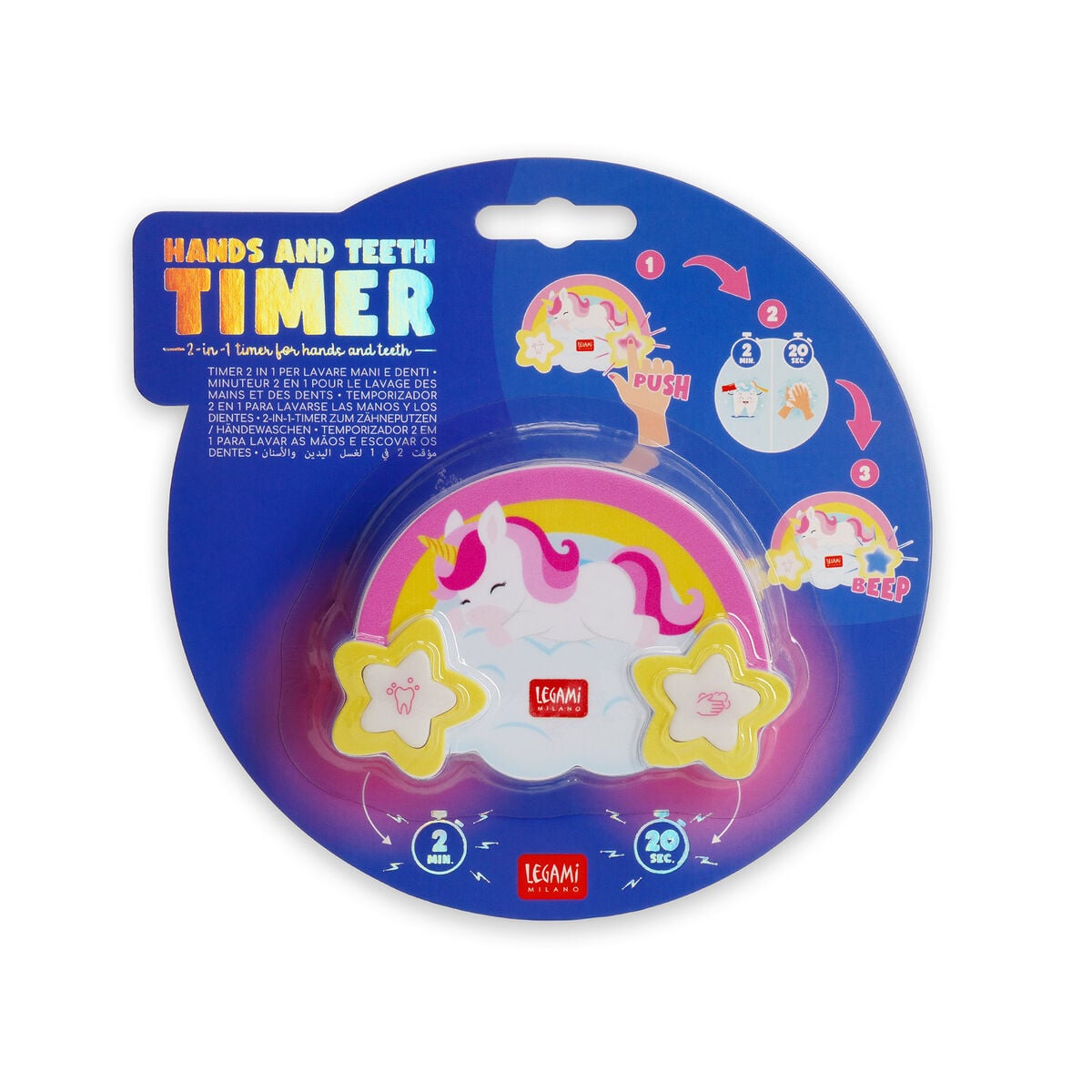Legami - 2-in-1 Timer Washing Hands and Brushing Teeth - Unicorn - Hands and Teeth Timer
