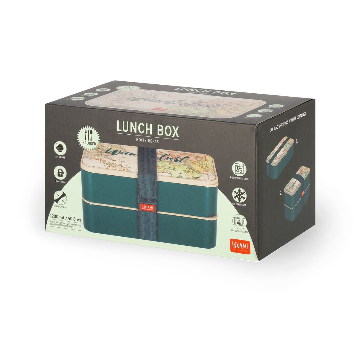 Legami - 1200 ml Bento Lunch Box - Travel - Bento Lunch Box