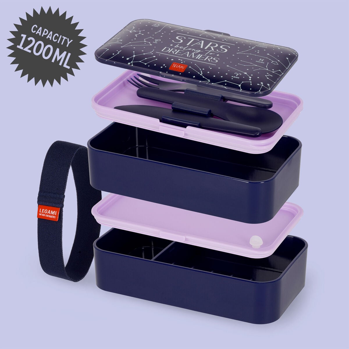 Legami - 1200 ml Bento Lunch Box - Stars - Bento Lunch Box