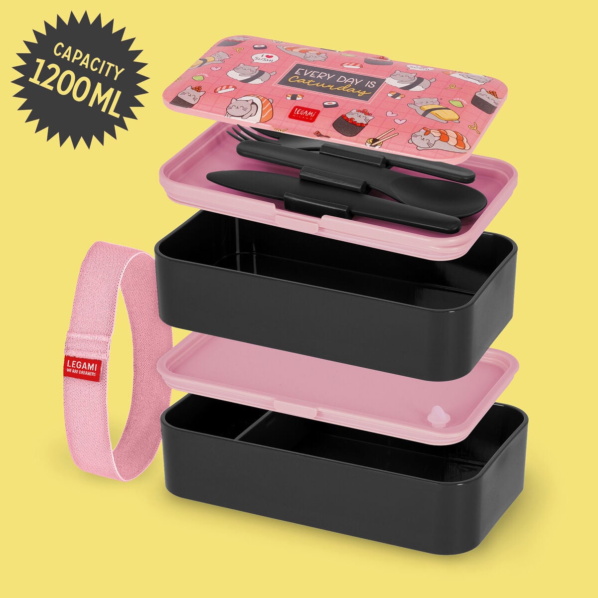 Legami - 1200 ml Bento Yemek Kutusu - Sushi Cat - Bento Yemek Kutusu