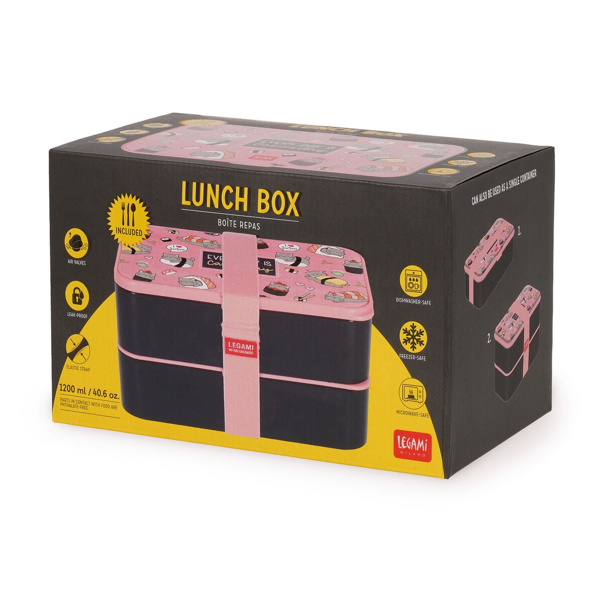 Legami - 1200 ml Bento Yemek Kutusu - Sushi Cat - Bento Yemek Kutusu