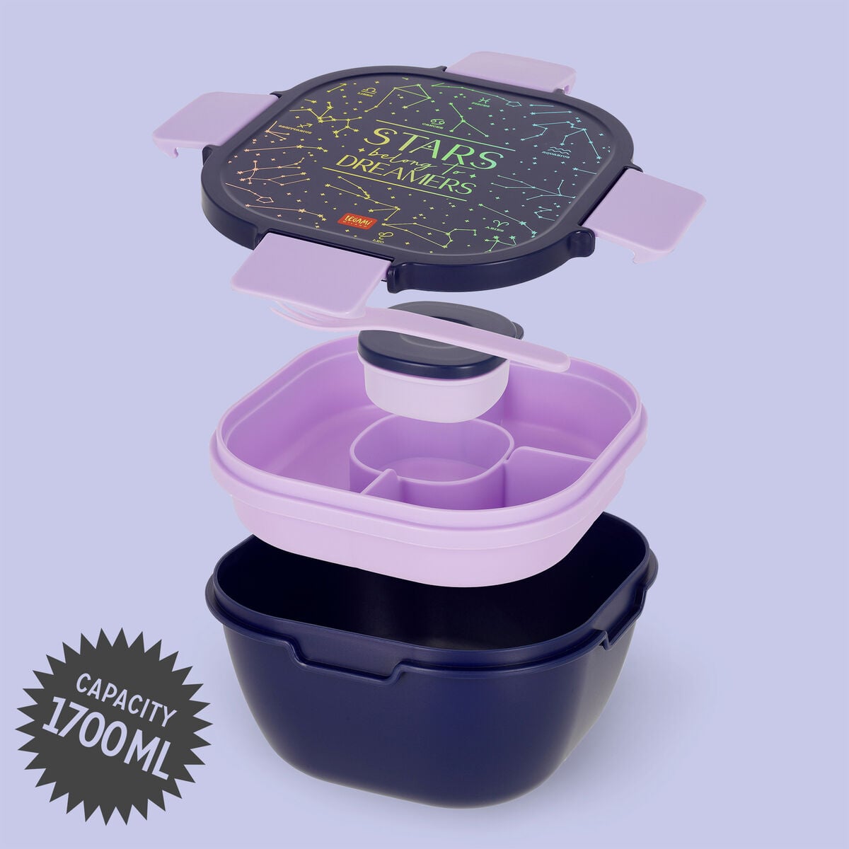 Legami - 1700 ml Bento Lunch Box - Stars - Bento Lunch Box