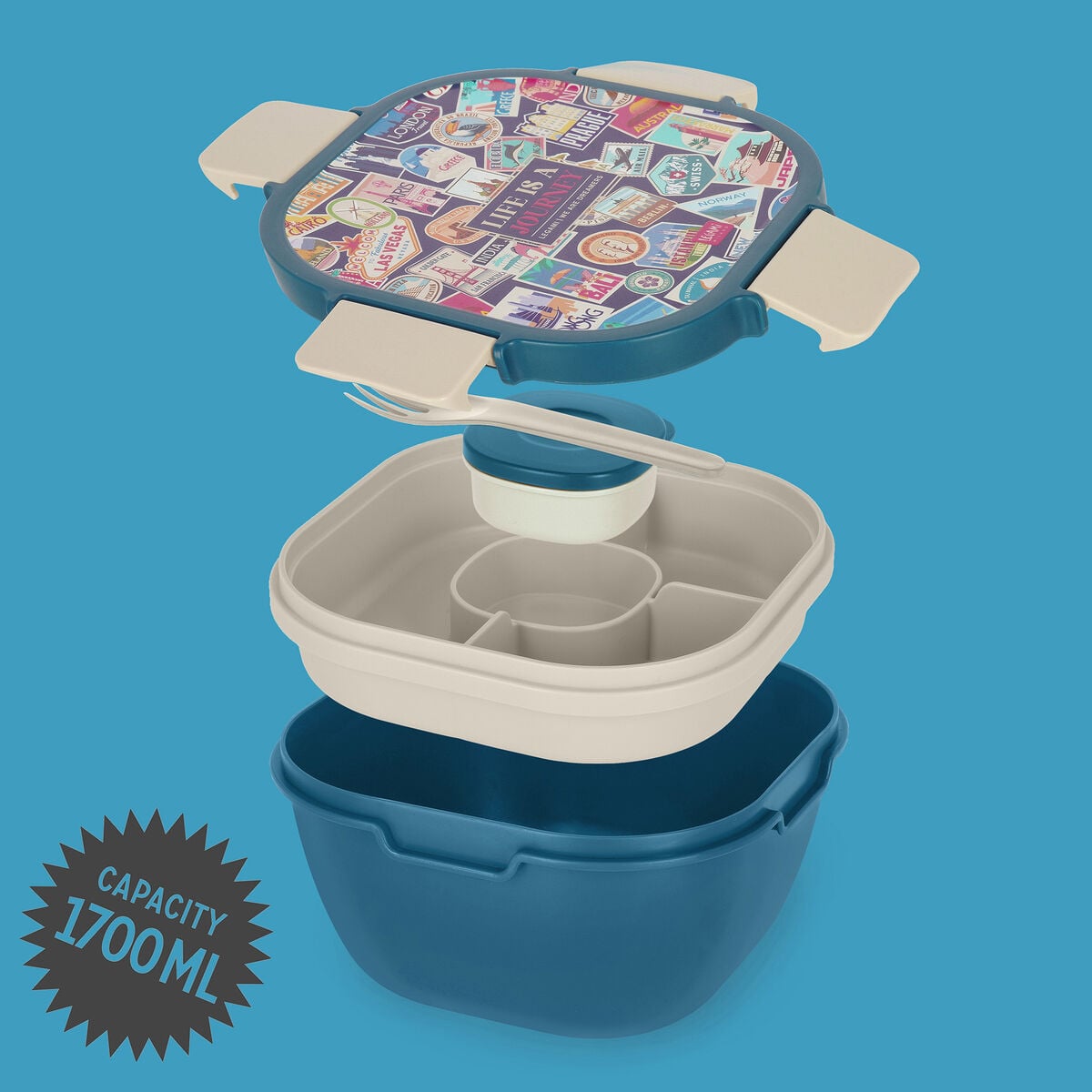 Legami - 1700 ml Bento Yemek Kutusu - Seyahat Stickers - Bento Yemek Kutusu