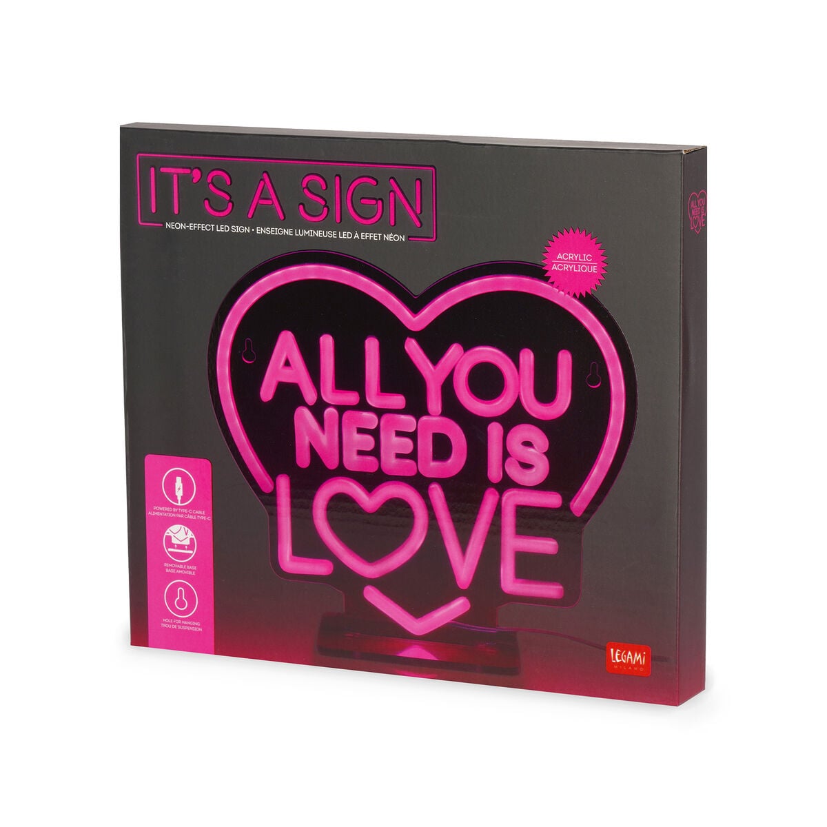 Legami - Neon Effect Led Lamp - All You Need is Love - It's a Sign
