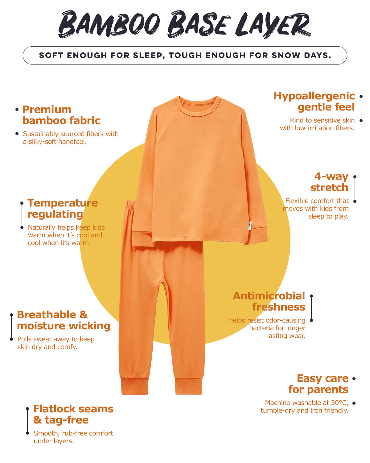 Roarsome - Bamboo Base Layer - Sunset Orange