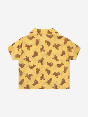 Palm Angels Boys AOP PA Bears Bowling Shirt in Yellow