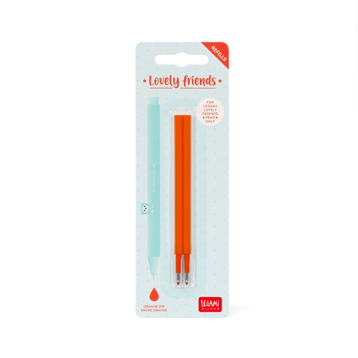 Legami - Seti 2 Refills Sevimli Arkadaşlar Gel Pens - Orange Ink