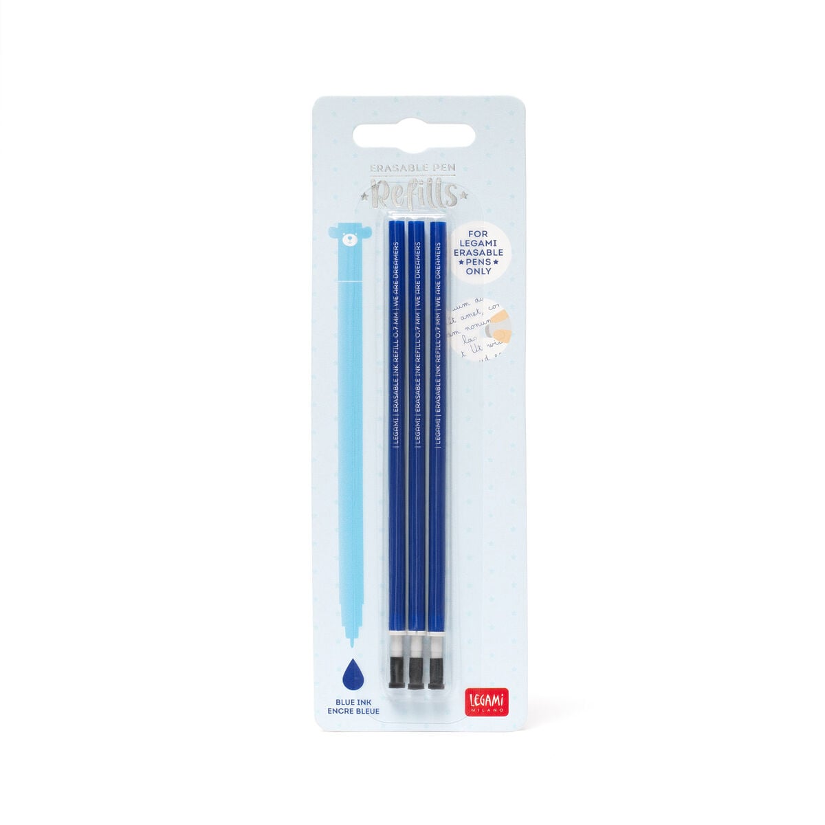 Legami - 3'lü Seti Refills Erasable Pens - Blue Ink - Erasable Kalem