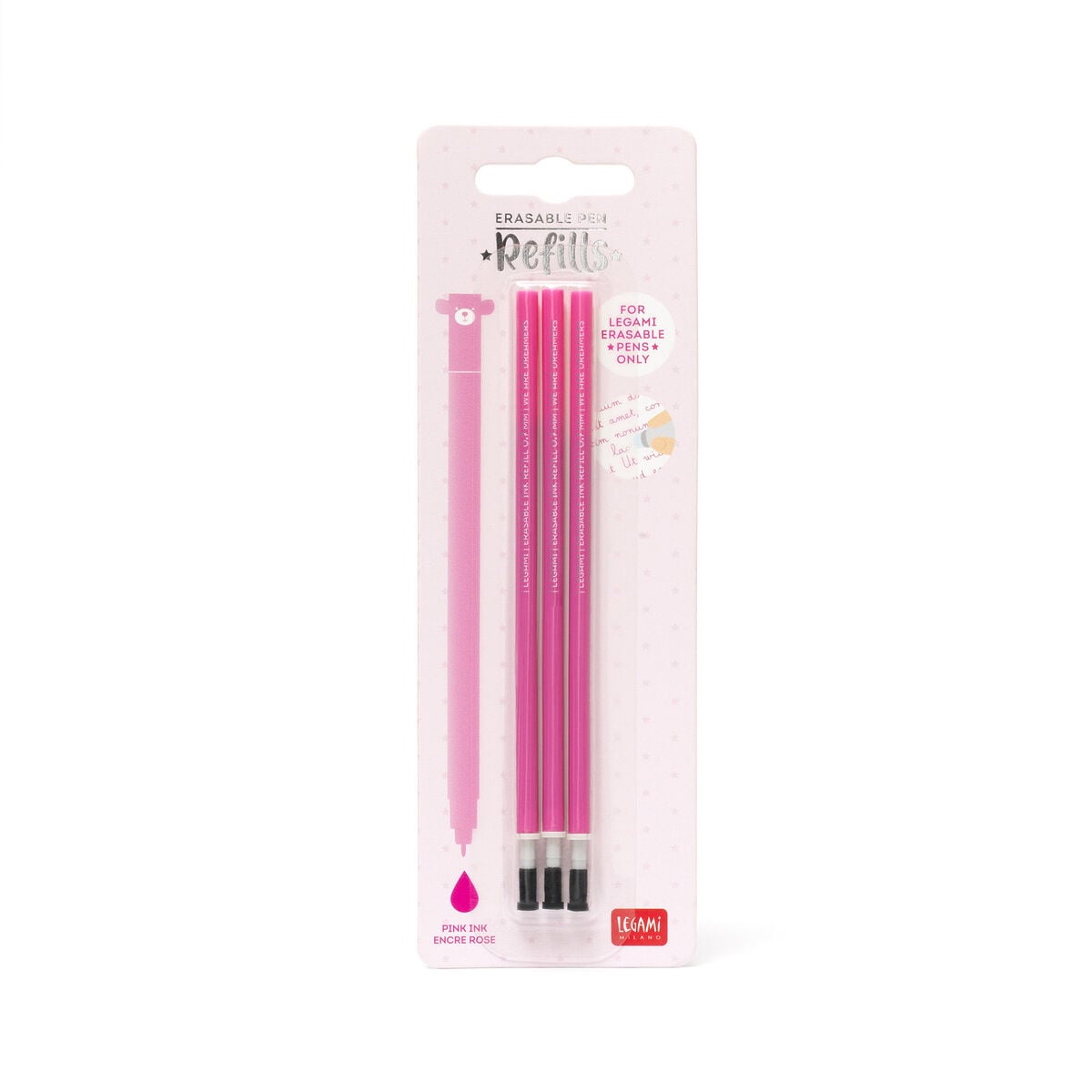 Legami - 3'lü Seti Refills Erasable Pens - Pink Ink - Erasable Kalem