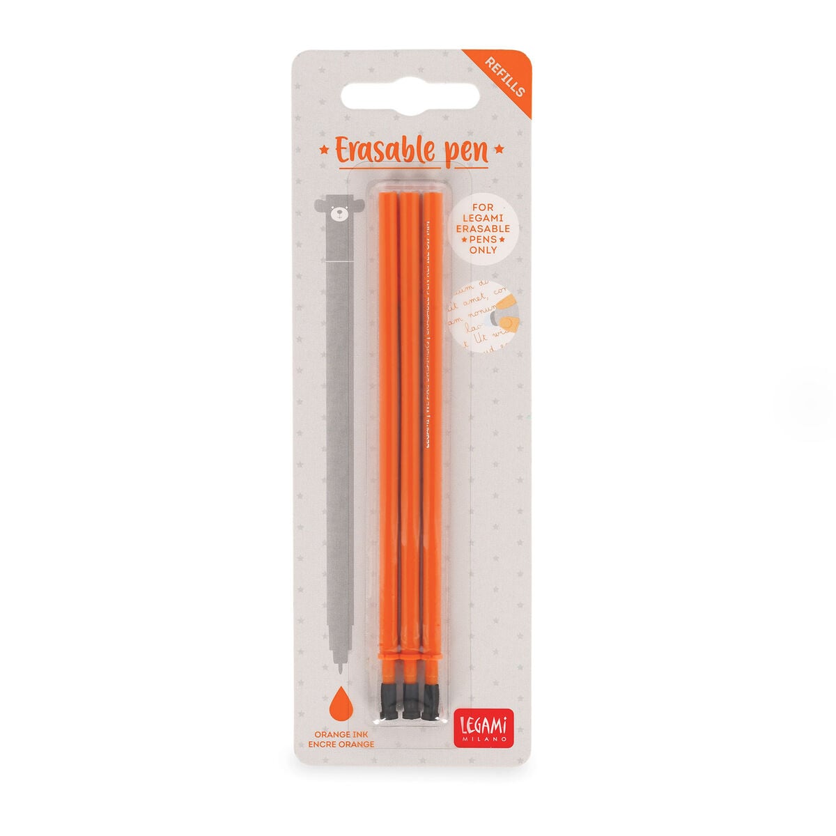 Legami - 3'lü Seti Refills Erasable Pens - Orange Ink - Erasable Kalem