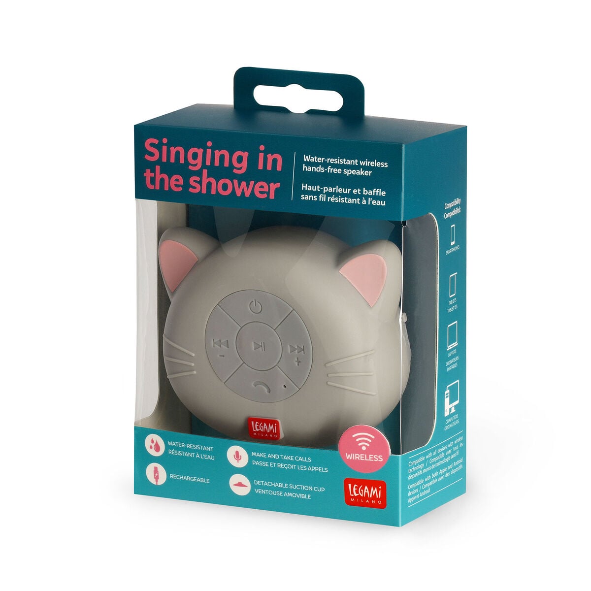 Legami - Kitty Water-Resistant Bluetooth® Hands-Free Speaker - Singing In Shower
