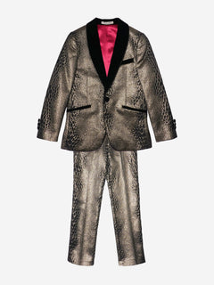 Romano Boys Snake Skin Jacquard 2 Piece Suit in Gold