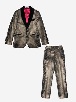 Romano Boys Snake Skin Jacquard 2 Piece Suit in Gold