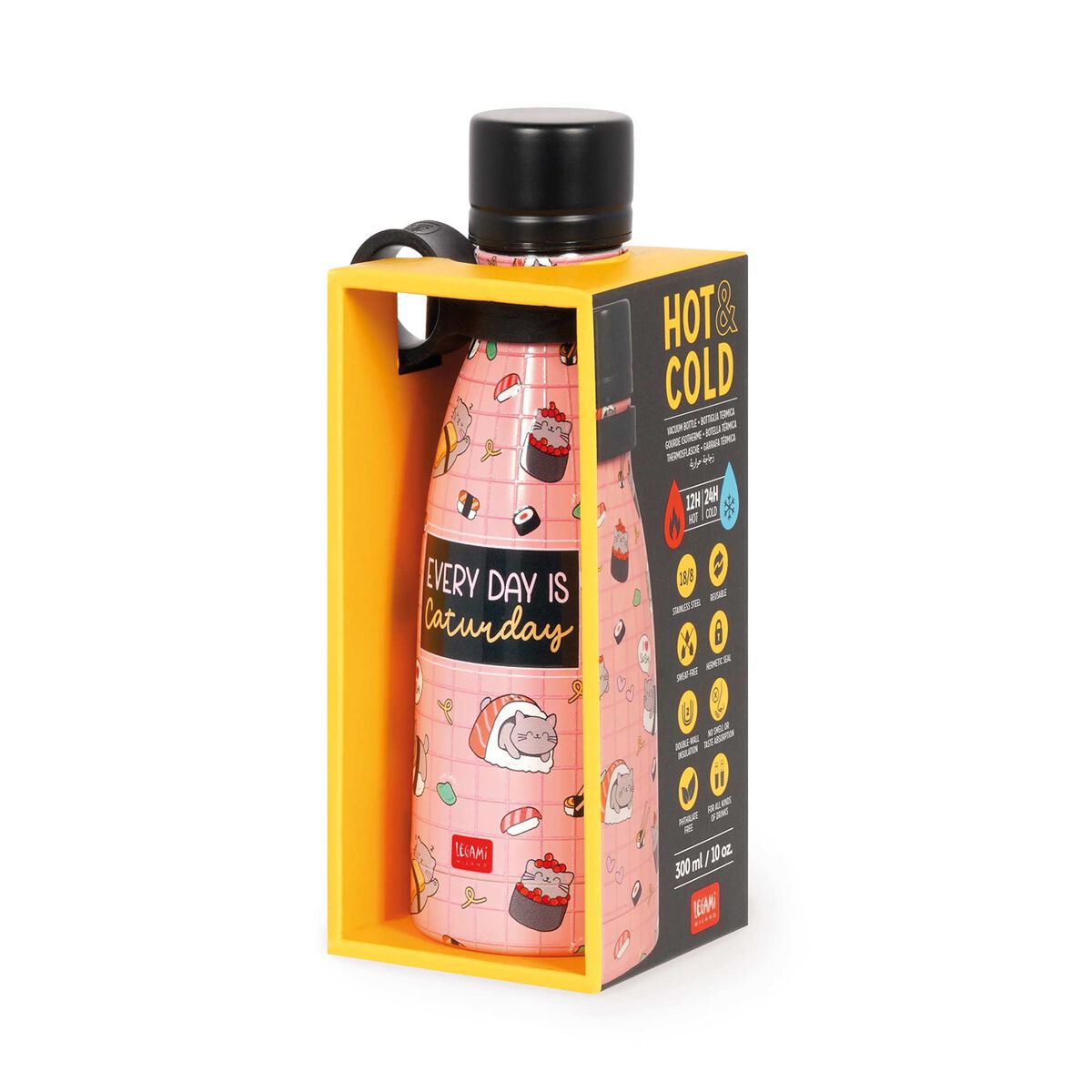 Legami - 300 ml Mini Vakum Şişe - Sushi Cat - Sıcak ve Soğuk