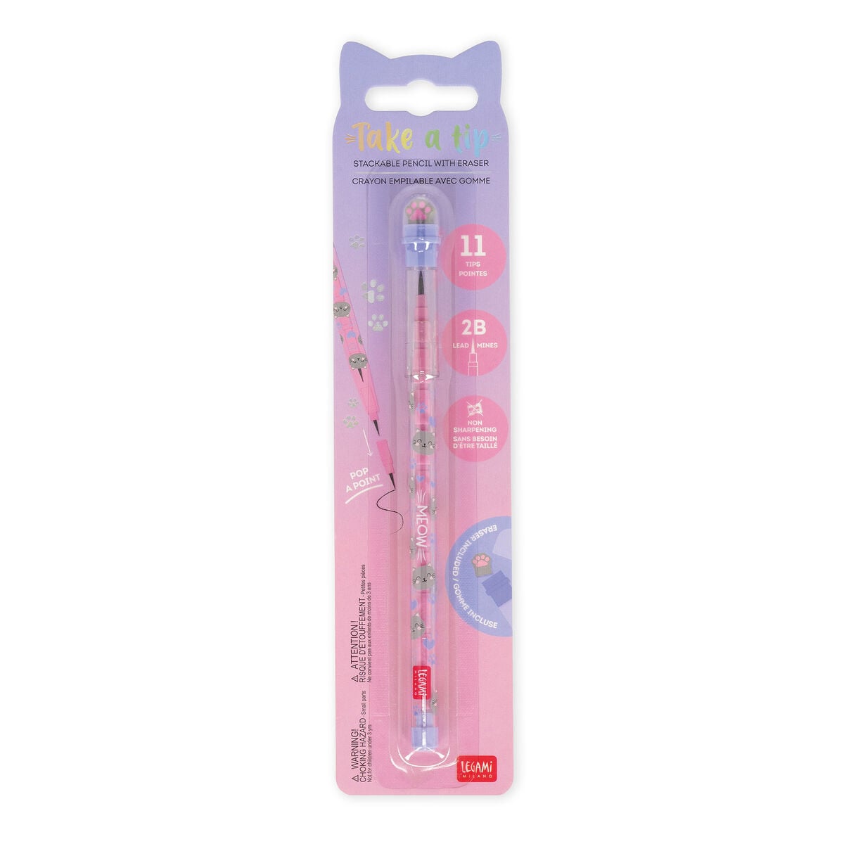 Legami - Kitty Stackable Pencil with Eraser - Take a Tip