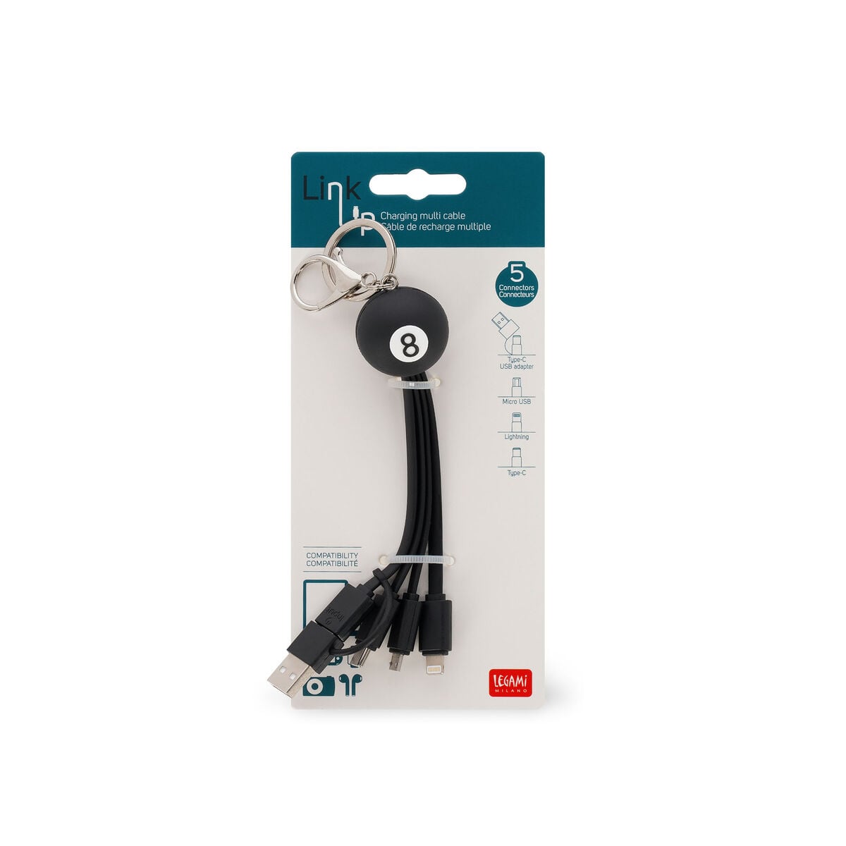 Legami - 8 Ball 6-in-1 Keychain Charging Cable - Link Up