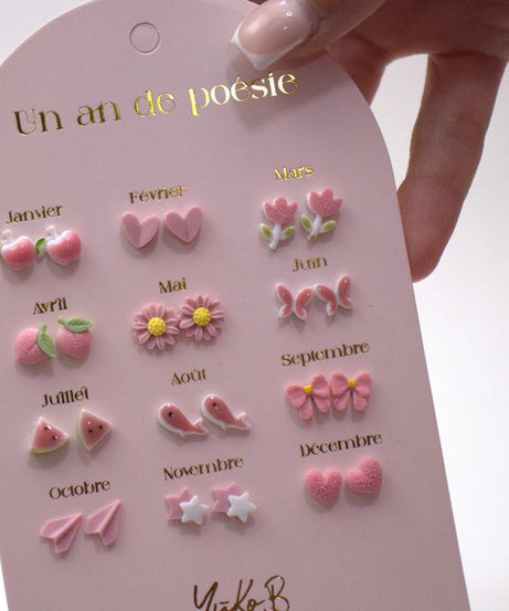 Yuko B. - Çocuk 12 Çift Seramik Küpe Seti-Dinossi