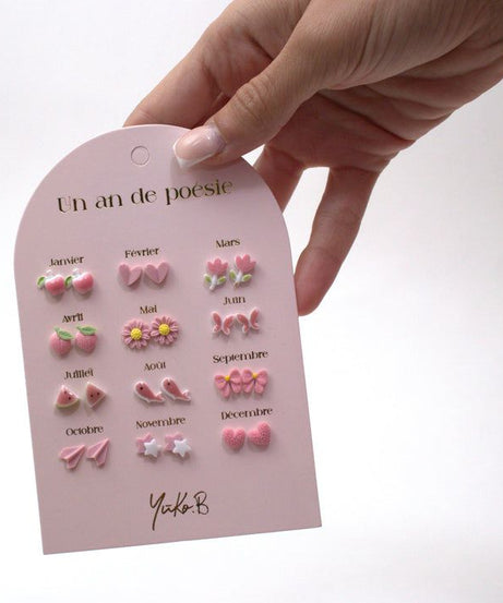 Yuko B. - Çocuk 12 Çift Seramik Küpe Seti-Dinossi