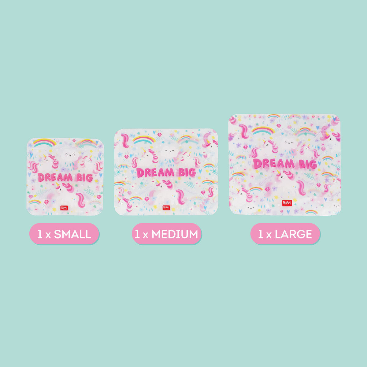 Legami - 3-piece Set Reusable Snack Bags - Unicorn - Snack Bags