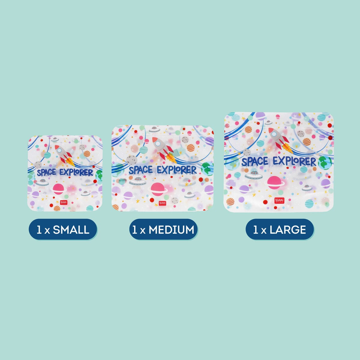 Legami - 3'lü Seti Reusable Snack Bags - Uzay - Snack Bags