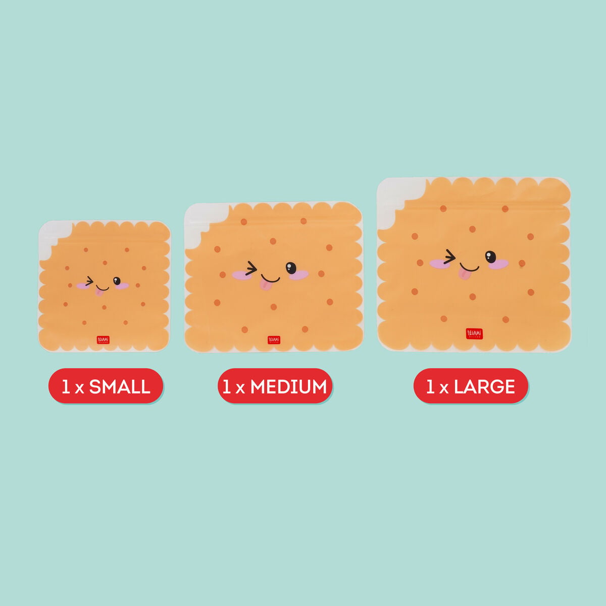 Legami - 3'lü Seti Reusable Snack Bags - Cookie - Snack Bags