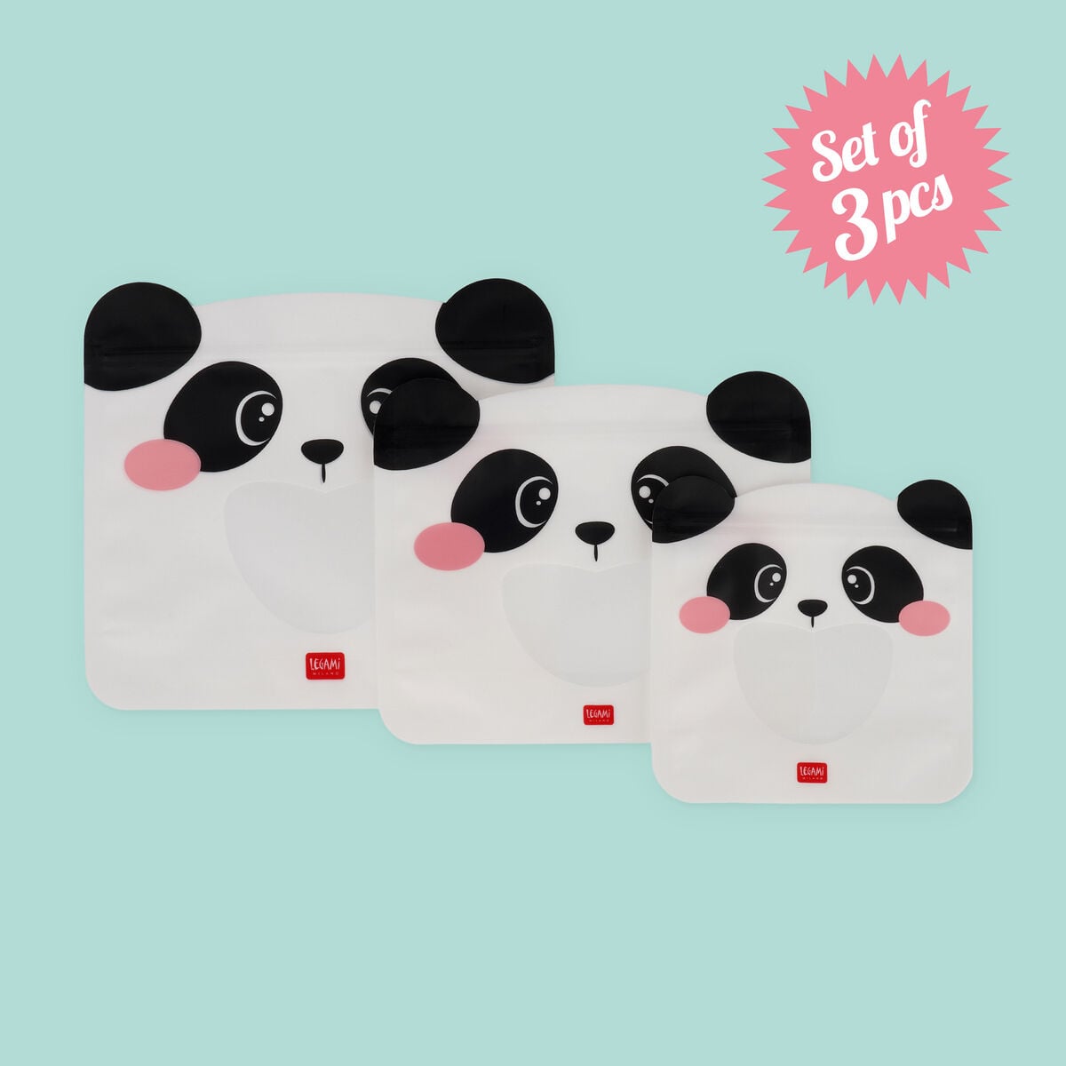 Legami - 3'lü Seti Reusable Snack Bags - Panda - Snack Bags
