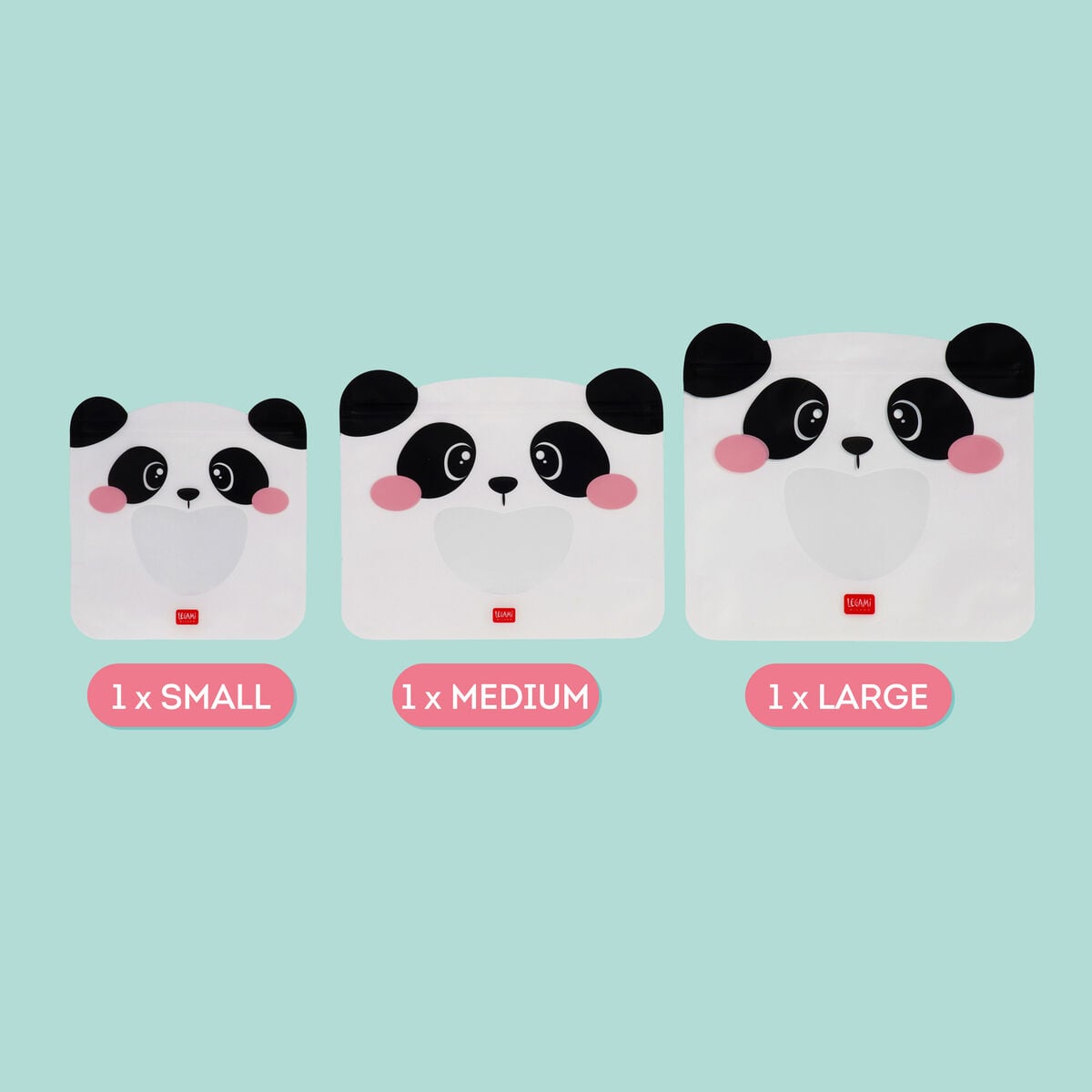 Legami - 3'lü Seti Reusable Snack Bags - Panda - Snack Bags