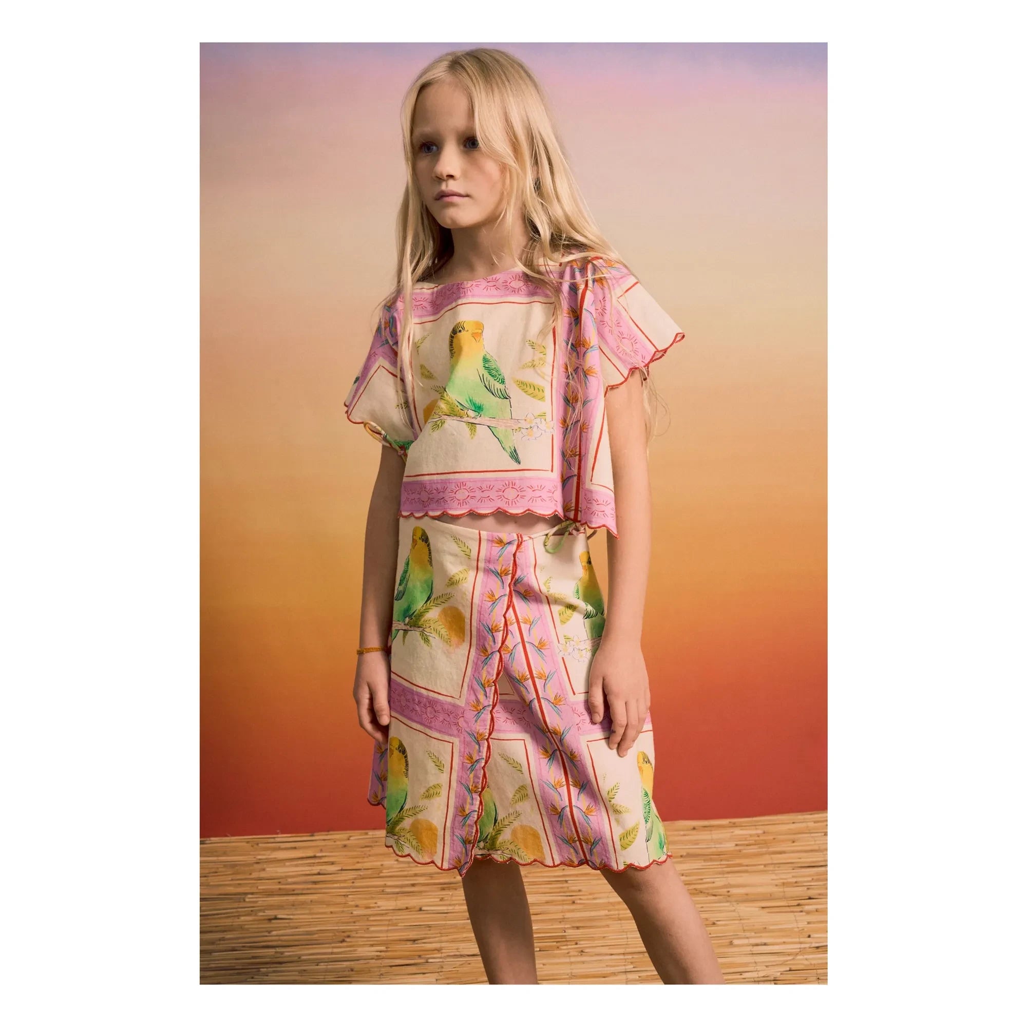 Maison Mangostan - Bird Patchwork Top | Pink