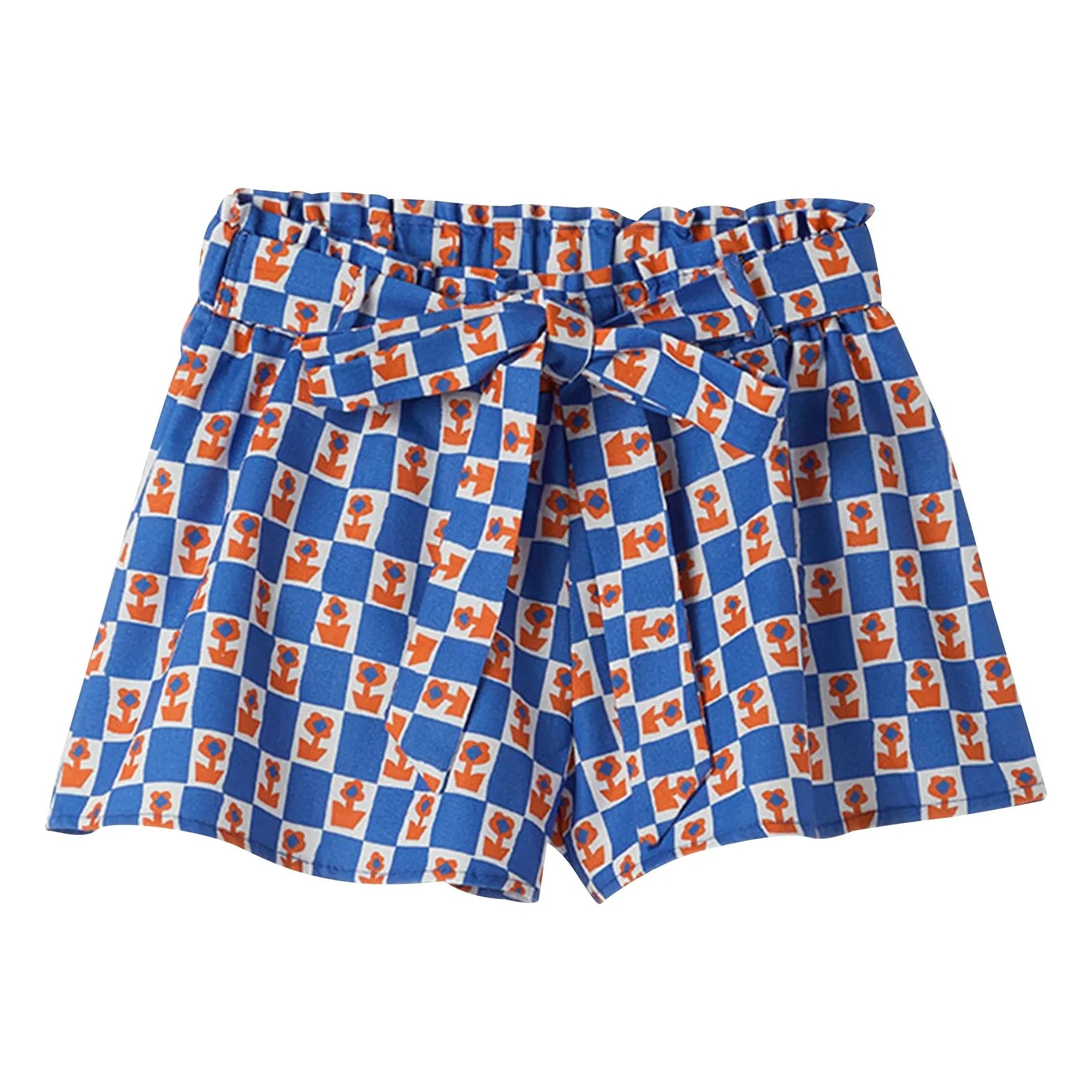 Fabula - Short Damiers Flowers with Belt | Blue