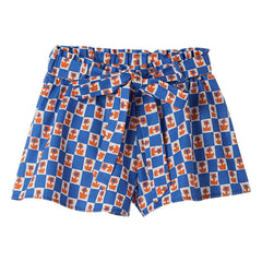 Fabula - Short Damiers Flowers with Belt | Blue